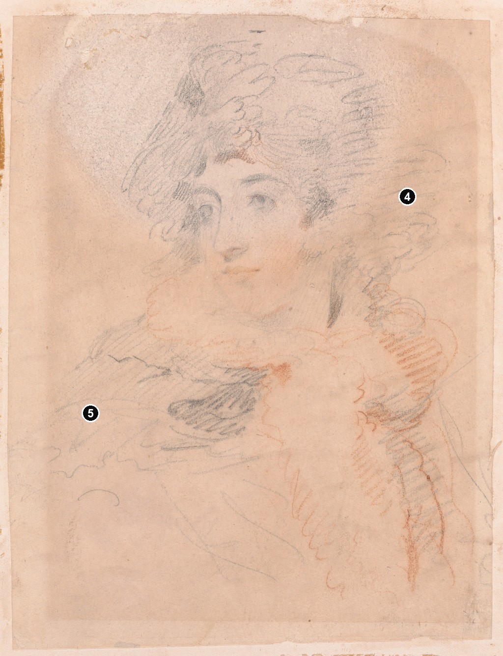 Annotated details from Attributed Elizabeth Farren Chalk Drawing by Attributed to Thomas Lawrence
